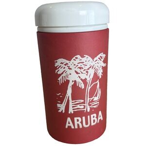 Vintage 5" Tall Aruba Foam Drinking Cup With Lid Red White
